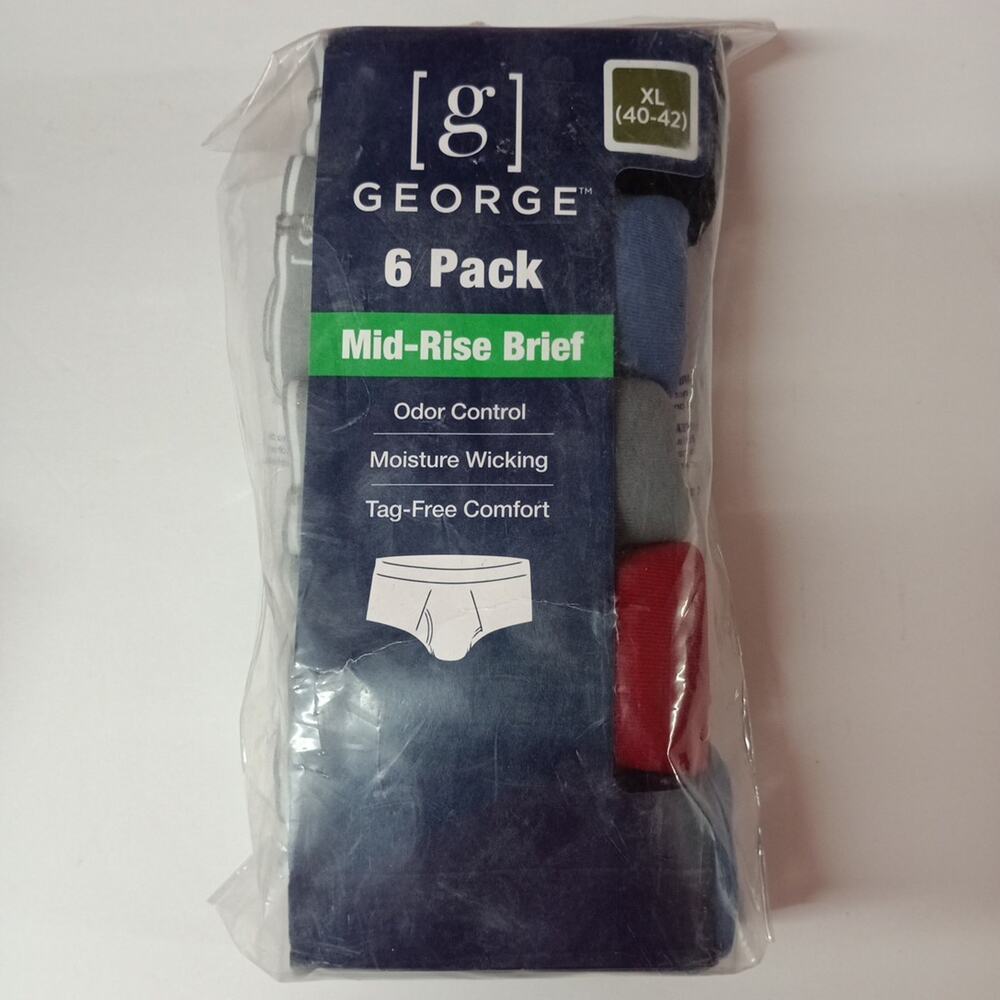 George Men's 6 Pack Mid Rise Briefs Assorted Colors Size XL (40-42)‎ 100% Cotton